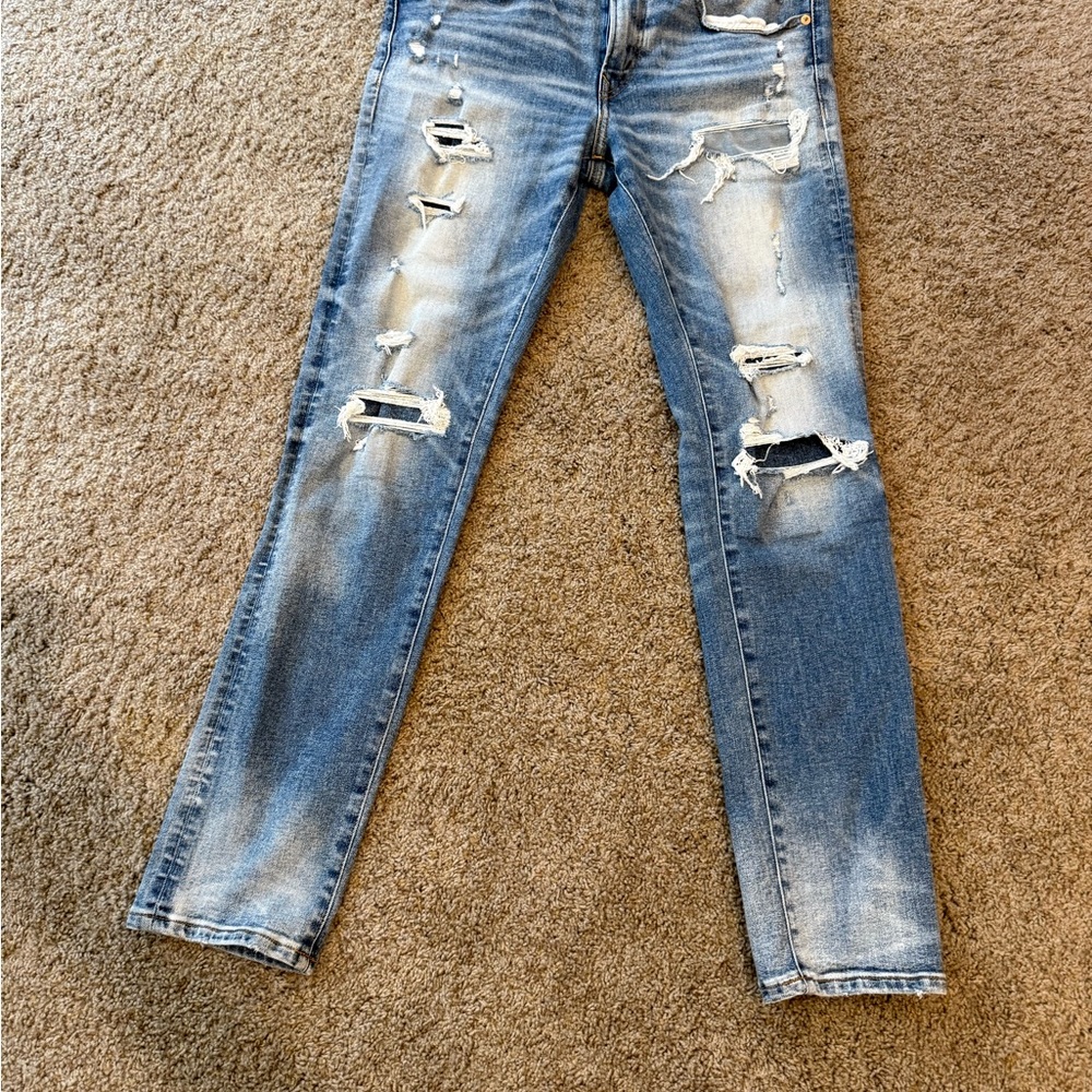 American Eagle Outfitters Distressed Blue Skinny Jeans